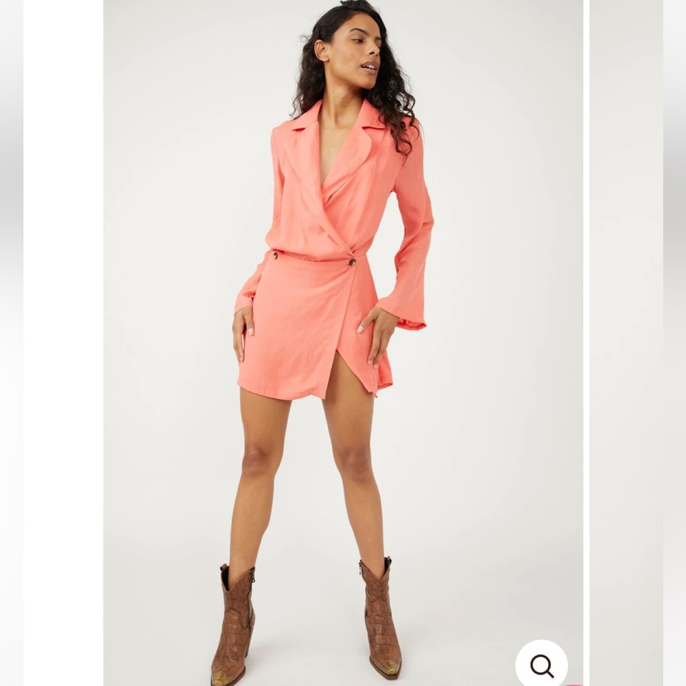 NWT: Free People Simone Notch Lapel Mini Dress Women Large Coral Party Wedding